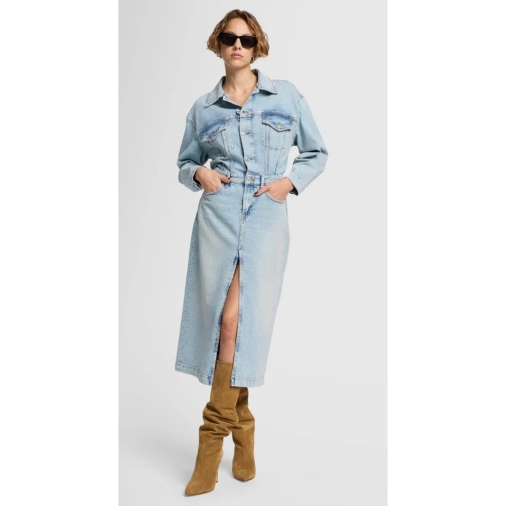 7 For All Mankind Relaxed Denim Midi Dress Sahara Wash Button Front Y2K‎ Western